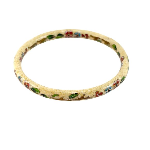 Vintage Chinese Cloisonné Enamel Floral Bangle Bracelet - Picture 1 of 9